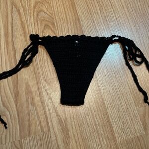White Fox Crochet Bikini‎ Bottoms Black XS Tie Side String Thong Beach Swimwear